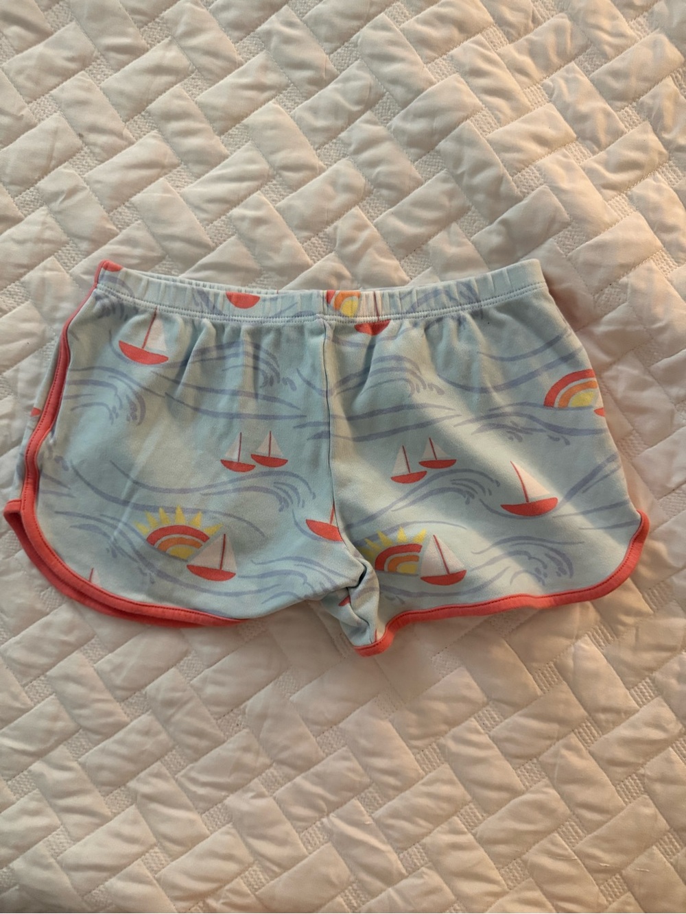 The Beaufort Bonnet Company Light Blue Sailboat Print Shorts with Coral Trim